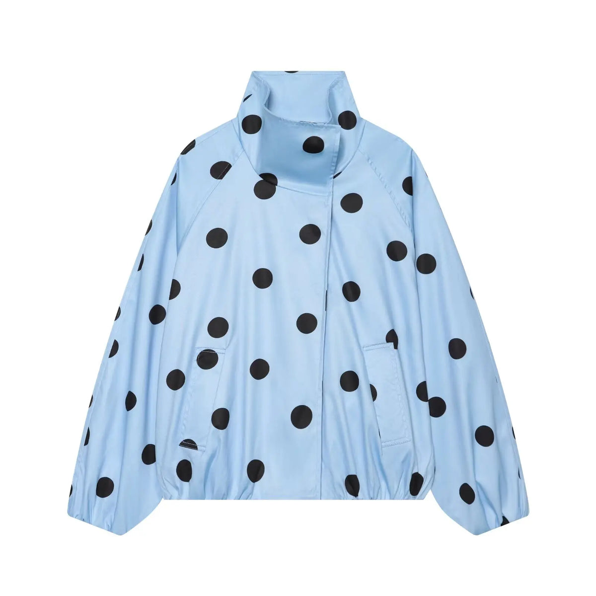 Retro Polka Dot Printed Bomber Stand Collar Oversized Casual Jacket