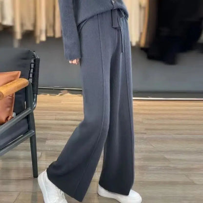 Merino Wool Knitted Wide Leg Soft Warm Cashmere Knit Trousers