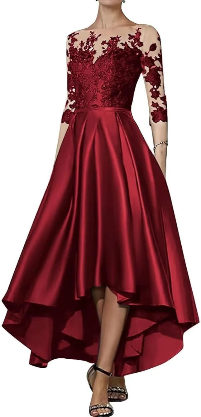 V-Neck Satin Asymmetrical Elegant Dress