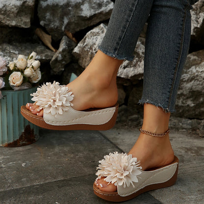 Flower Decoration Wedge Open Toe Slip Sole Sandals