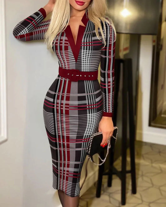 Sexy Geometric Midi Long Sleeve Dress