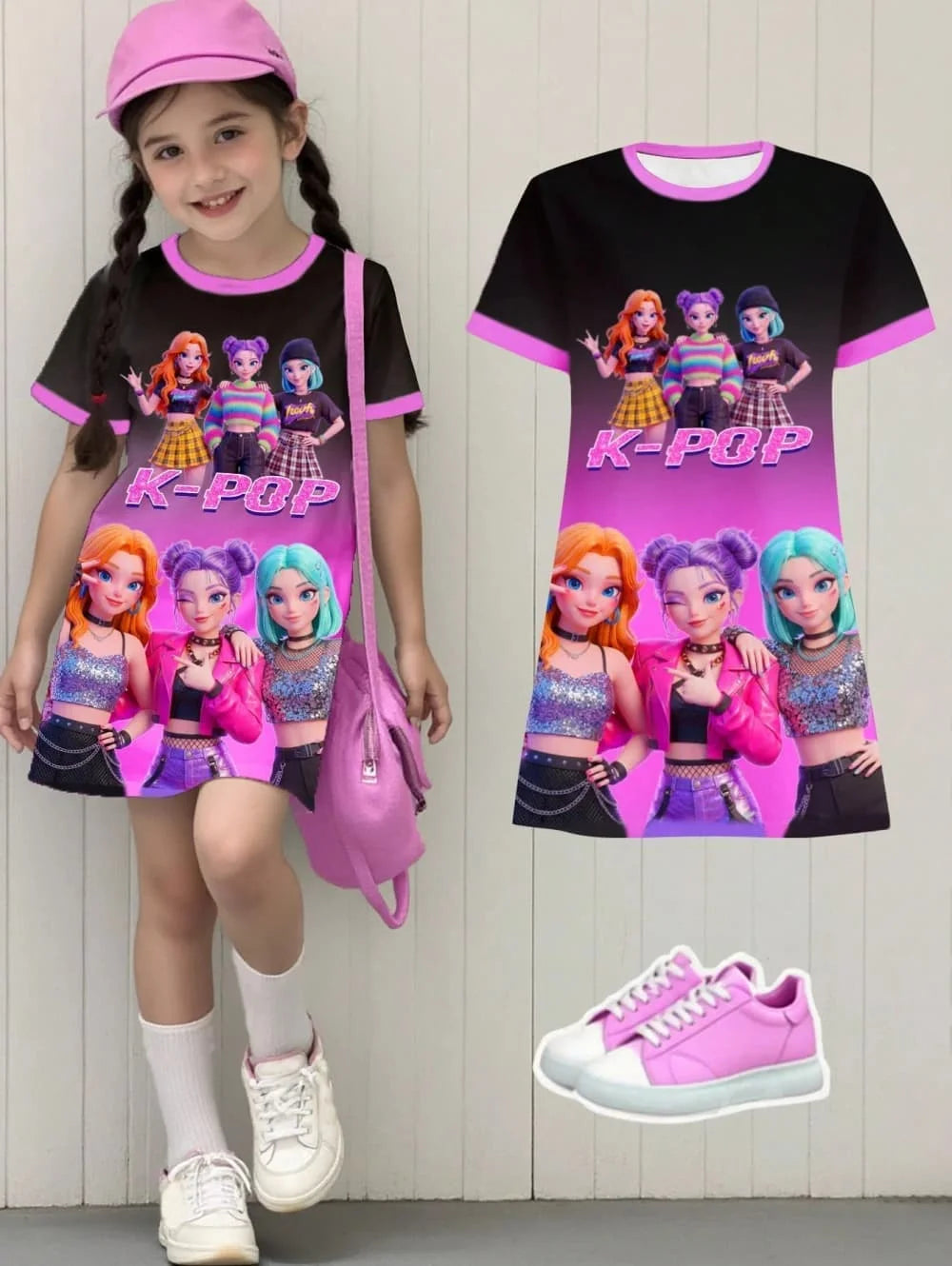 Kpop Cartoon Graphic Funny Short Sleeve Dress