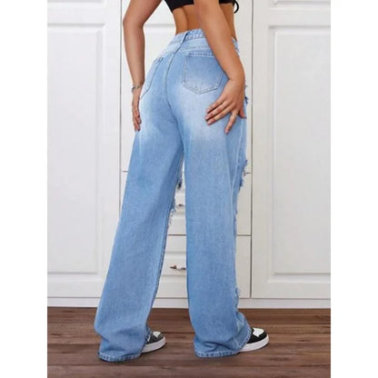 Light Blue Distressed Baggy Relaxed Fit Wide Leg Jeans Pants