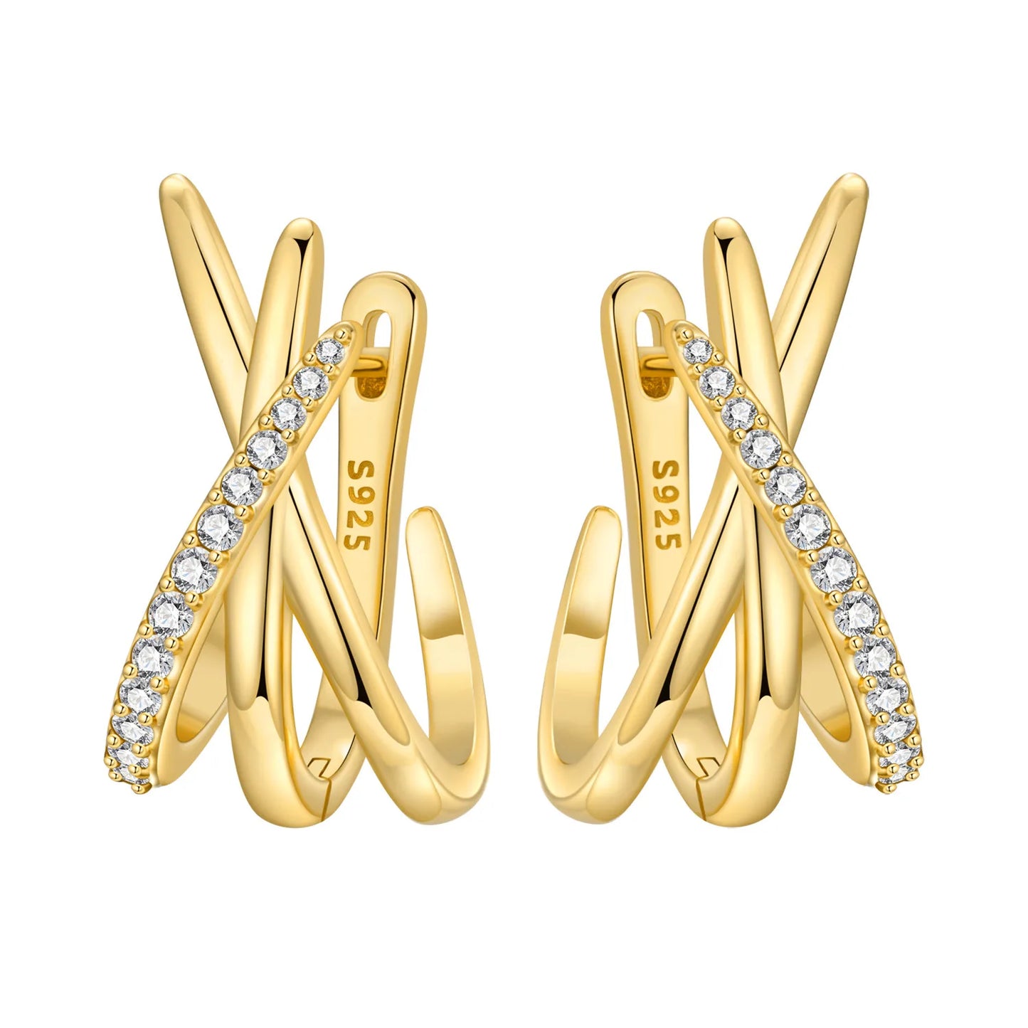 S925 Sterling Silver Zircon 18K Gold Lining Vintage Hoop Earrings