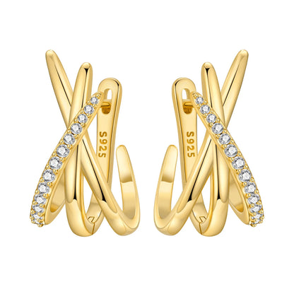 S925 Sterling Silver Zircon 18K Gold Lining Vintage Hoop Earrings