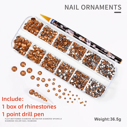 12Gird 3D Glass AB Crystal Nail Art Rhinestones Kit