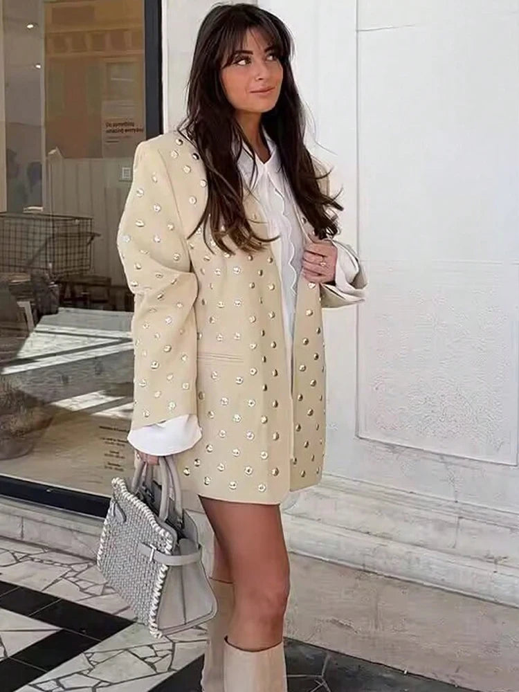 Blazer Long Sleeve Beige Spring Fall Coat