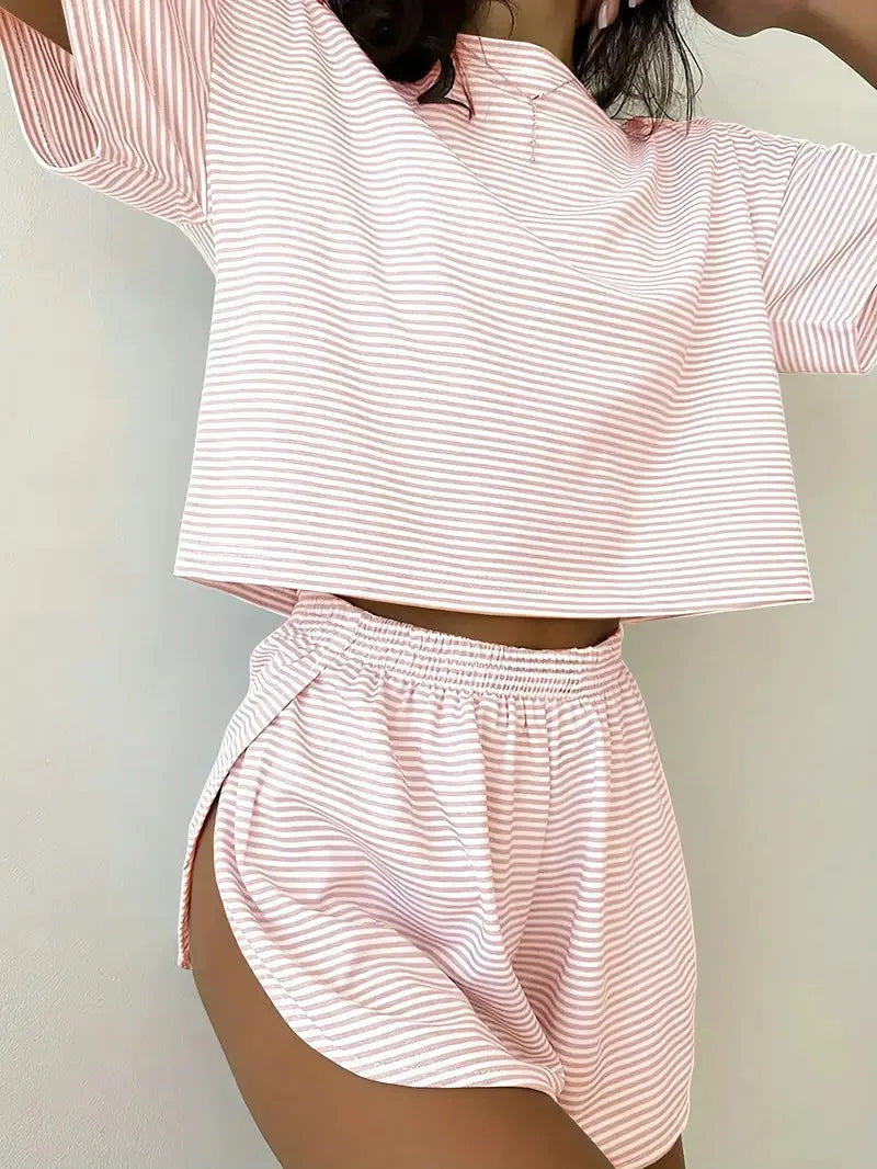 Striped Short-Sleeved T-Shirt and Shorts Home Wear Pajama