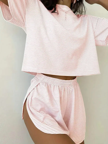 Striped Short-Sleeved T-Shirt and Shorts Home Wear Pajama