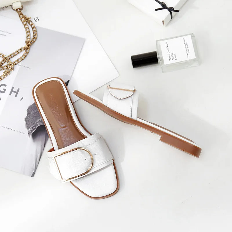 DANA Flat Leather Square Toe Slippers