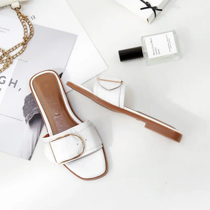 DANA Flat Leather Square Toe Slippers