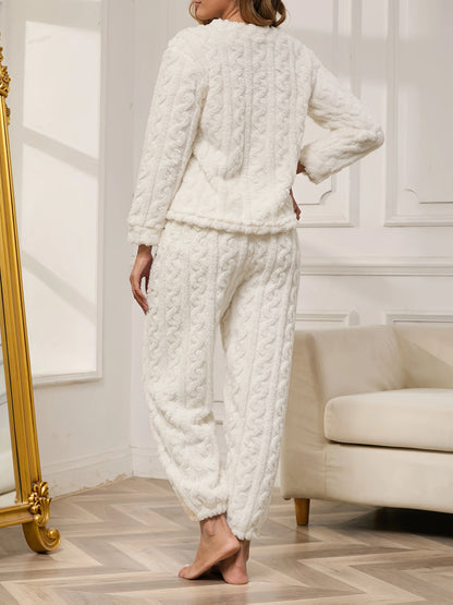Winter Warm  Flannel Long Sleeve Pajamas Set