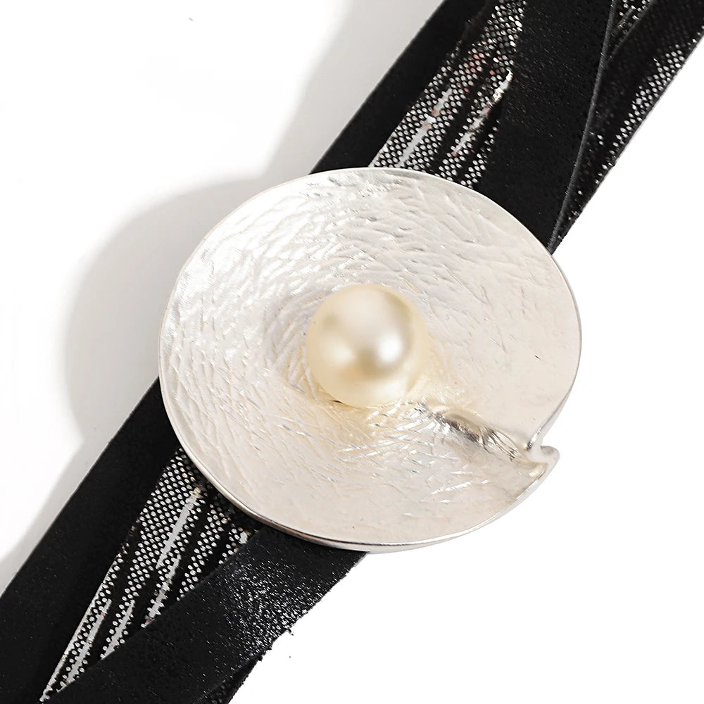 Wrinkled Textured Disc Leather Bohemian Pearl Wrap Chunky Bracelets