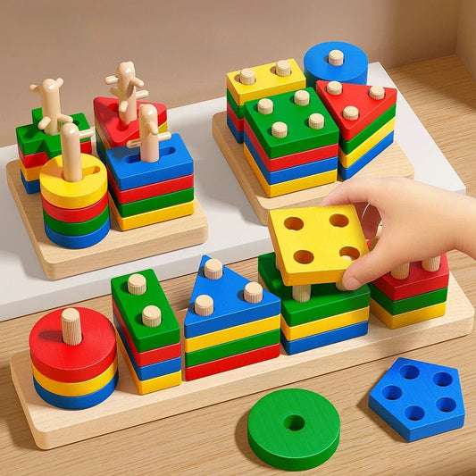 Montessori Wooden Sorting Stacking Puzzle Skill Toy