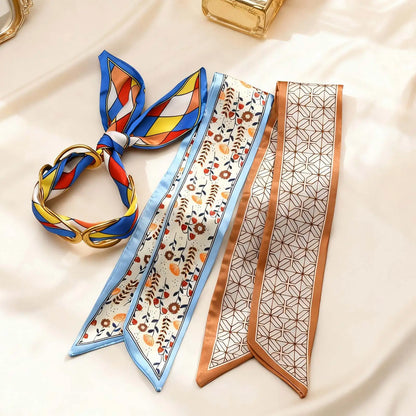 Luxury Simulated Silk Printed Silk Scarf Cuff Stainless Steel Hollow Open Cuff Bracelets