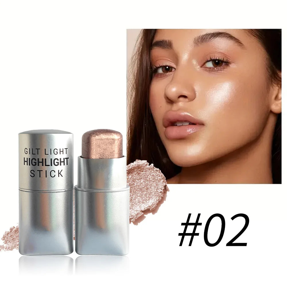 Glowy Highlighter Stick Shimmer Finish Waterproof, Long-Lasting, Easy Blend, Multi-Look, Face & Eye Contour, Skin-Friendly