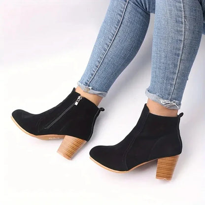 Chunky Heels Zip Luxury Chelsea Ankle Boots