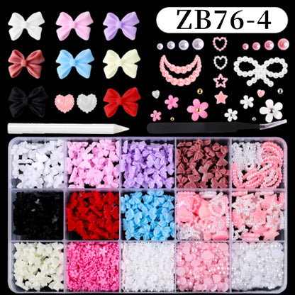 12/15Grids Acrylic Flower Nail Charms Mix Colors Set