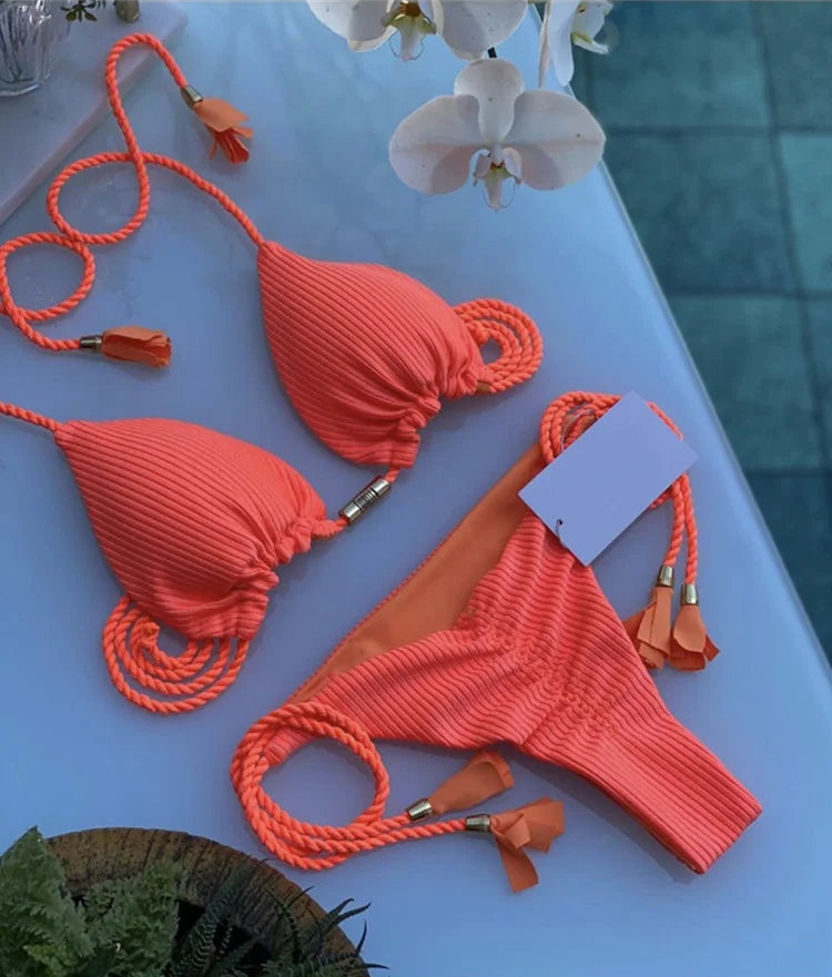 Bikini Backless Rope Triangle Swimsuit