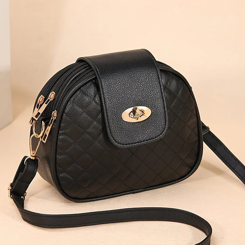Small Quilted Crossbody PU Leather Shoulder Vintage Round Shape Bag
