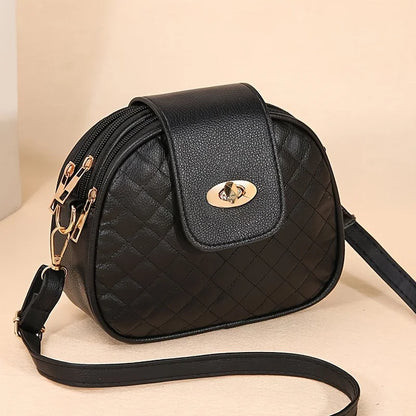 Small Quilted Crossbody PU Leather Shoulder Vintage Round Shape Bag