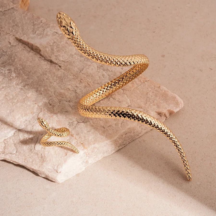Snake Shaped Cuff Bracelet Ring Set