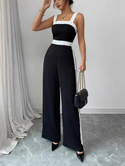 Black White Jumpsuit Square Neck