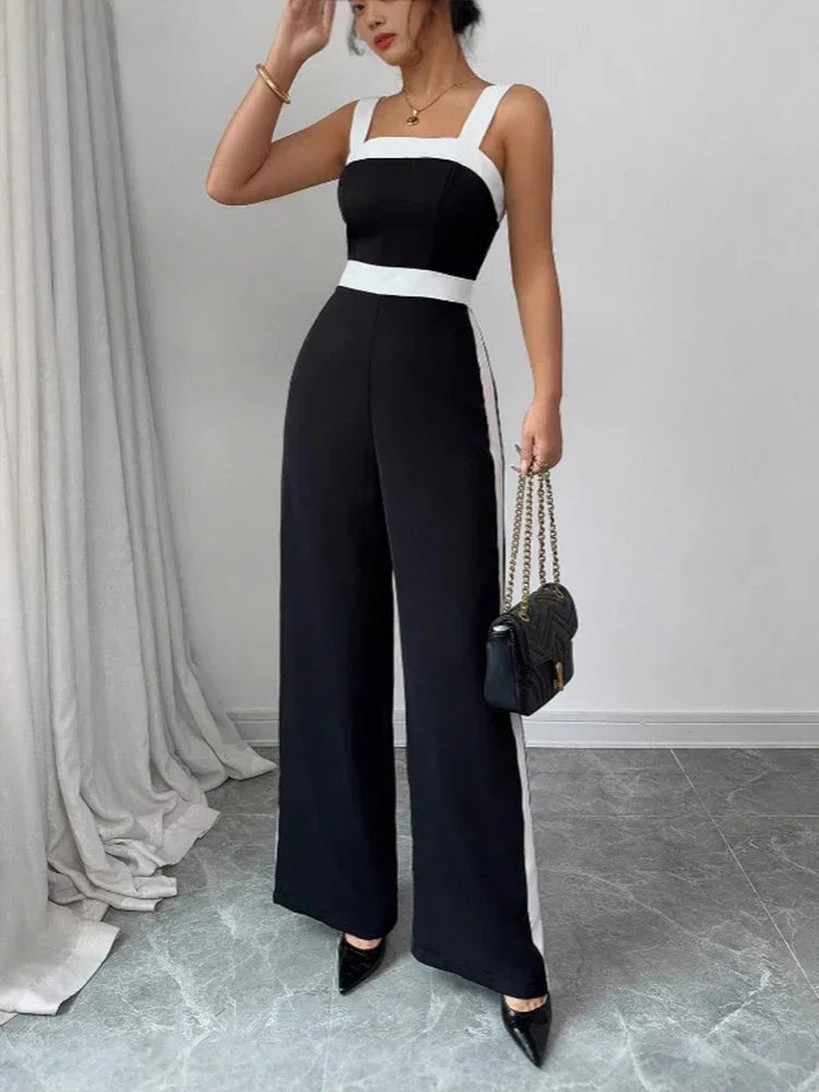 Square Neck Contrast Elegant Jumpsuit