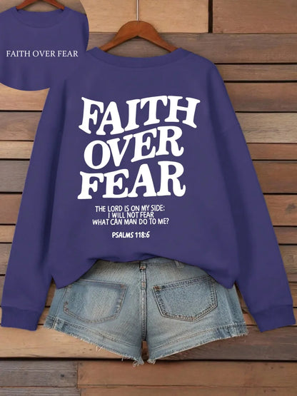 Casual Hoodies Faith Over Fear Letter Printing Sweatshirts Pocket Pullovers