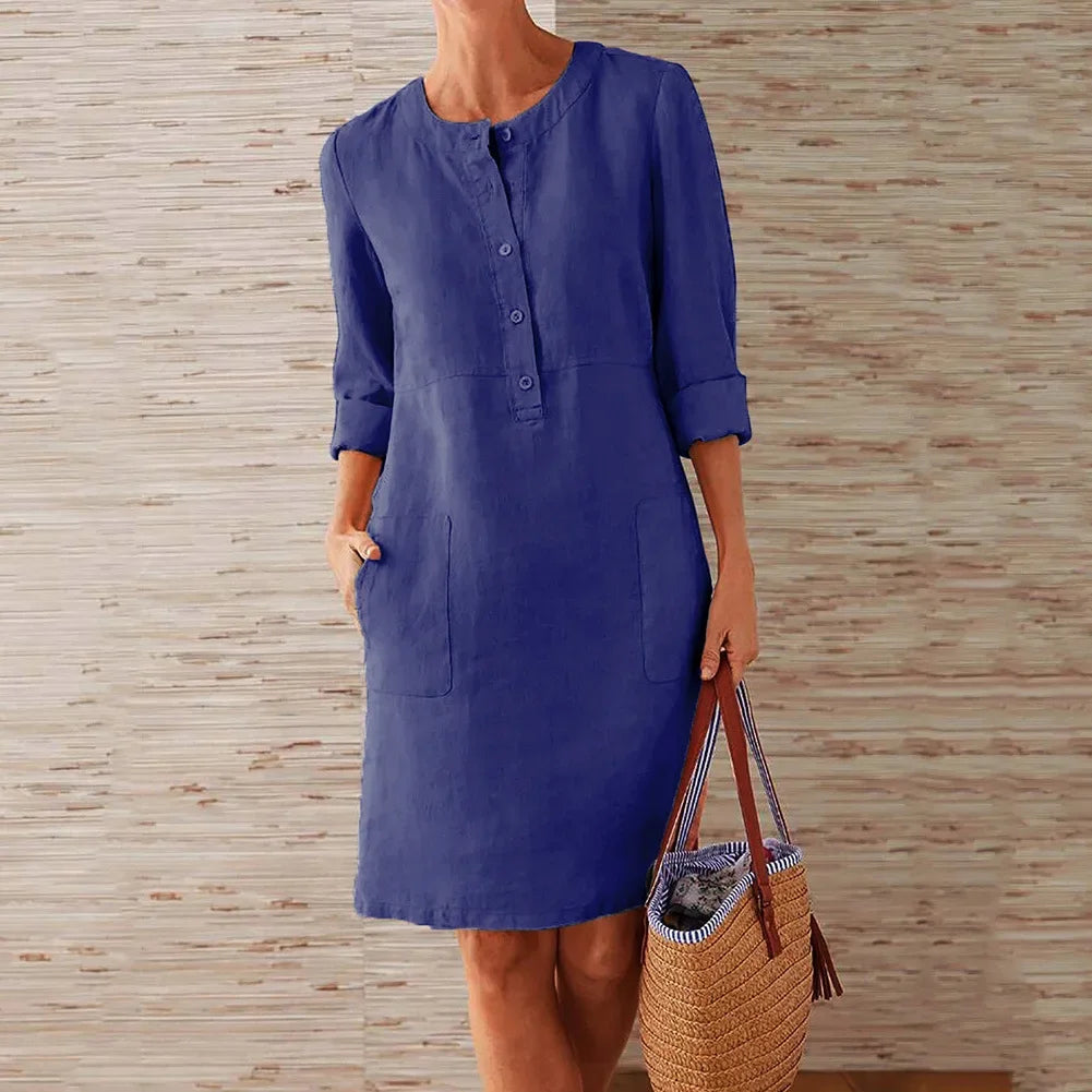 Long Sleeve Cotton And Linen Tunic Dress