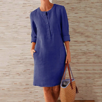 Long Sleeve Cotton And Linen Tunic Dress