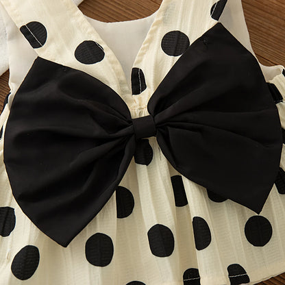 Toddler Girls Korean Style Polka Dot Bow Sleeveless Dress Set