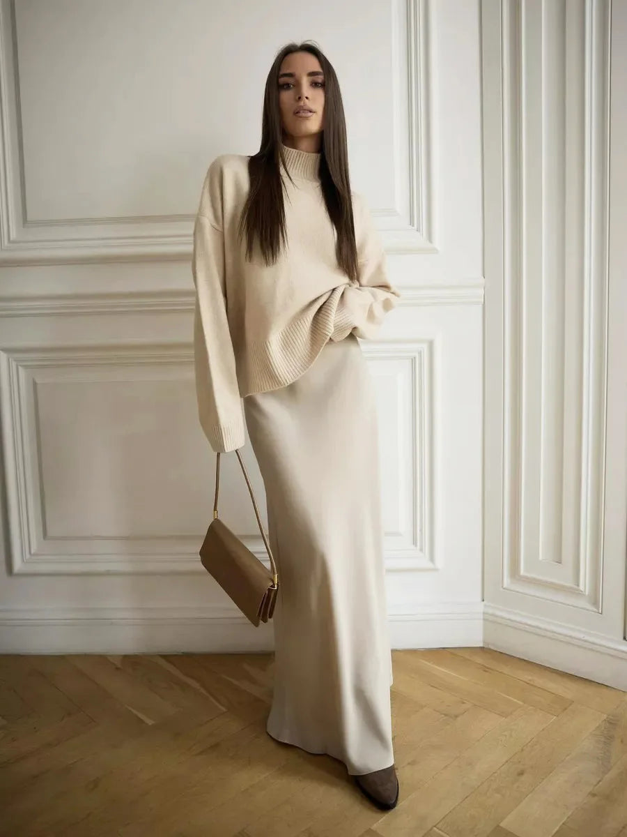 Faldas largas informales de satén, sueltas, de talle alto