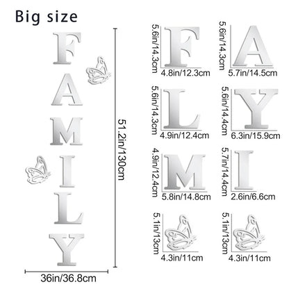 Two butterflies English Letters Family 3D Mirror Wall Stickers