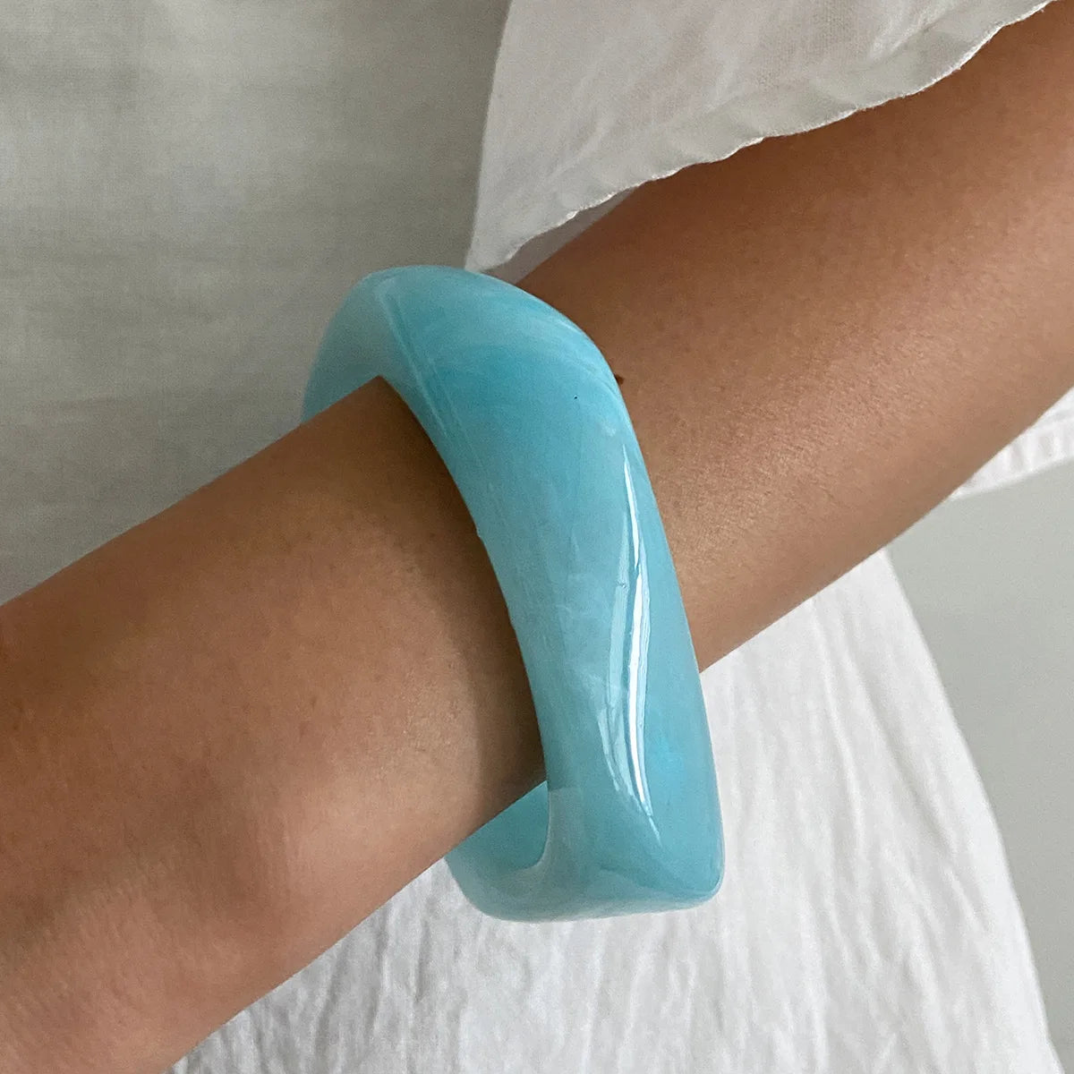 Boho Light Blue Acrylic Resin Chunky Bangles Geometric  Bracelet