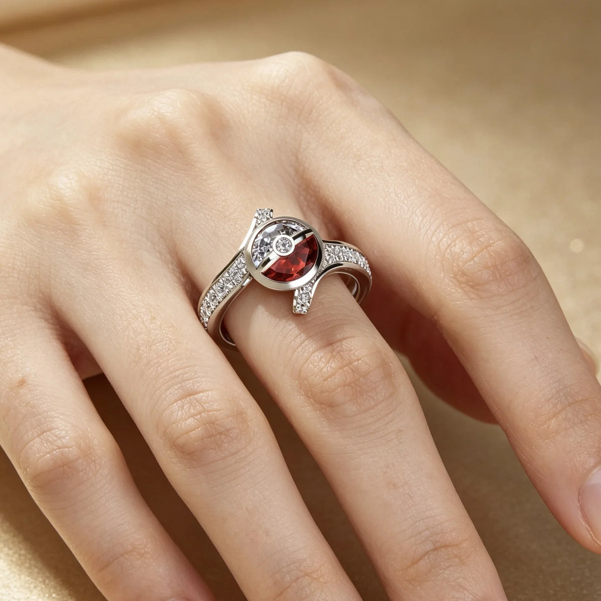 Creative Pokeball Inspired Silvery Anime Cosplay Rings
