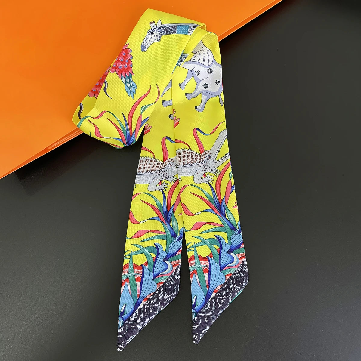 Zebra In Flowers Scarf Luxury Silk Scarf Hair Headband Foulard Skinny Scarves