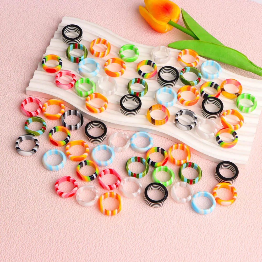 10/20Pcs/Lot Romantic Cute Multicolor Animal Stripes Resin Rings