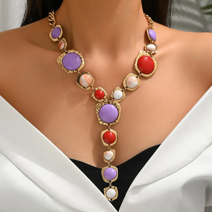 Y-Shaped Long Chunky Chain with Geometric Pendant Bohemian Necklace