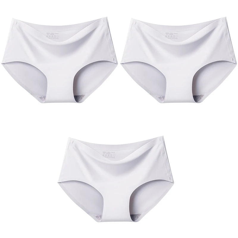 3Pcs/Set Large Size Mid-waist Ice silk Lingerie