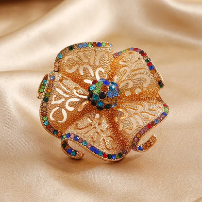 Luxury Big Flower Zircon Classic Hollow Gold Adjustable Ring