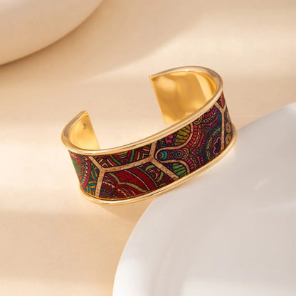 Graffiti Art Adjustable Bangle Gold Stainless Steel Bracelet
