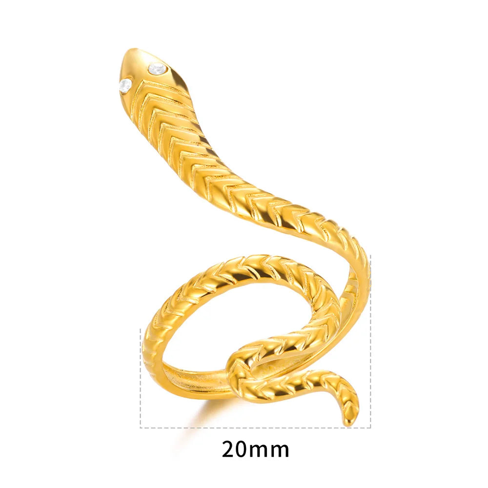 خواتم ثعبان من الفولاذ المقاوم للصدأ مطلية بالذهب 316L