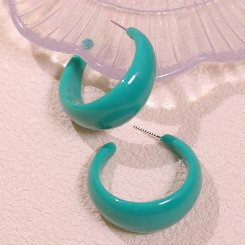 Macaroon Color C Shape Resin Acrylic Geometric Clip Earring Circle Ear Hoop Earrings