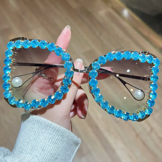 Butterfly-Shaped Oversized Frame with Rhinestone Sunglasses