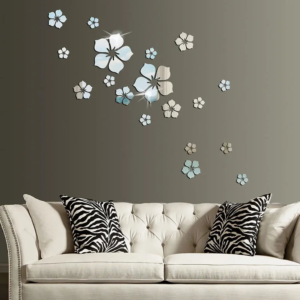18Pcs 3D Flower Mirror Wall Stickers Home Decoration