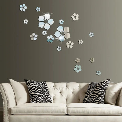 18Pcs 3D Flower Mirror Wall Stickers Home Decoration