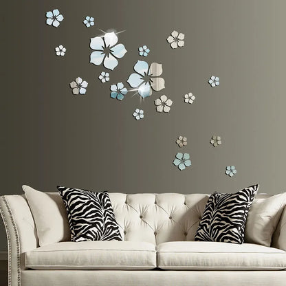 18Pcs 3D Flower Mirror Wall Stickers Home Decoration