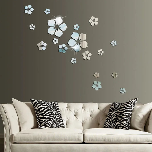 18Pcs 3D Flower Mirror Wall Stickers Home Decoration