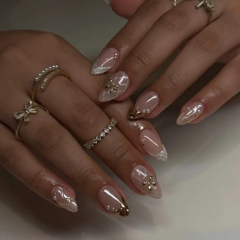 24pcs French Fake Nails Finished Almond Nails Sets
